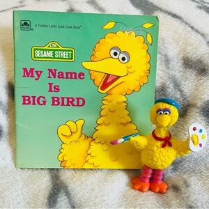 VTG 1992 My Name is Big Bird Book and 1993 Big Bird Painting 3.75” PVC Figurine